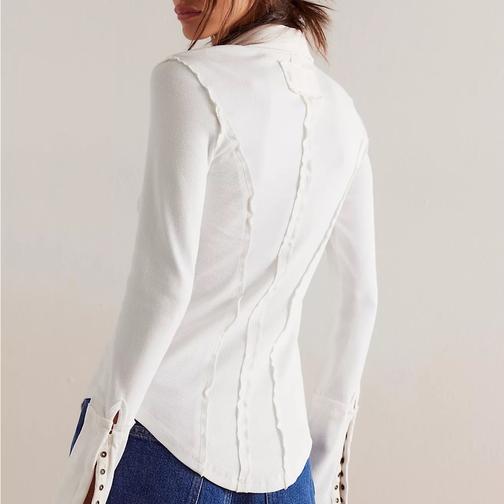 Free People We The Free white snap top - Picture 3 of 6